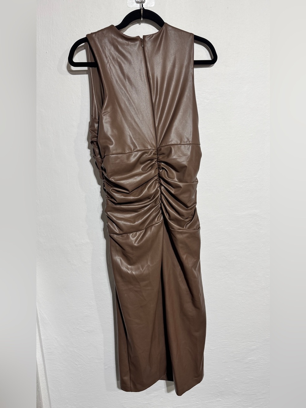 Express Body Contour Faux Leather Twist Front Midi Dress With Built-In Shapewear - Picture 7 of 9
